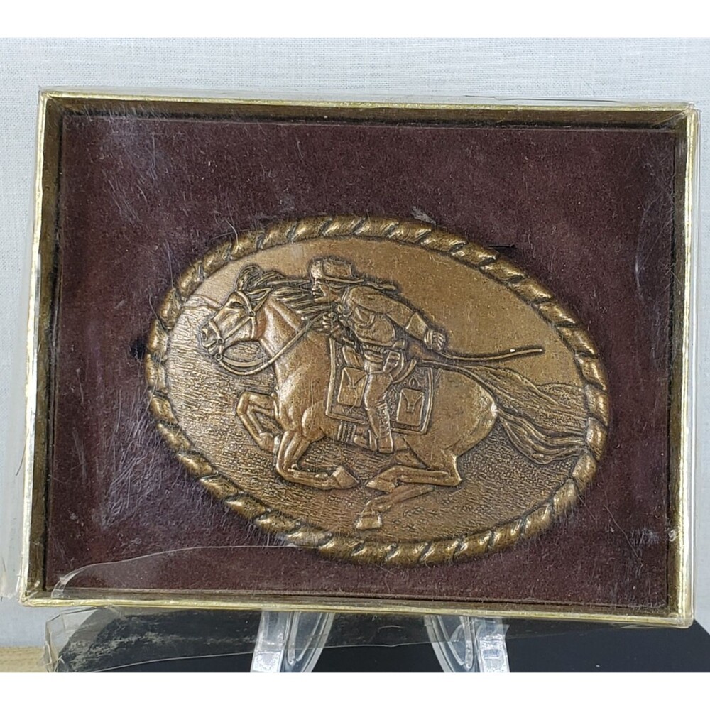 Vintage 1981 Mervyn's  Pony Express Brass Belt Buckle Western Belt Buckle